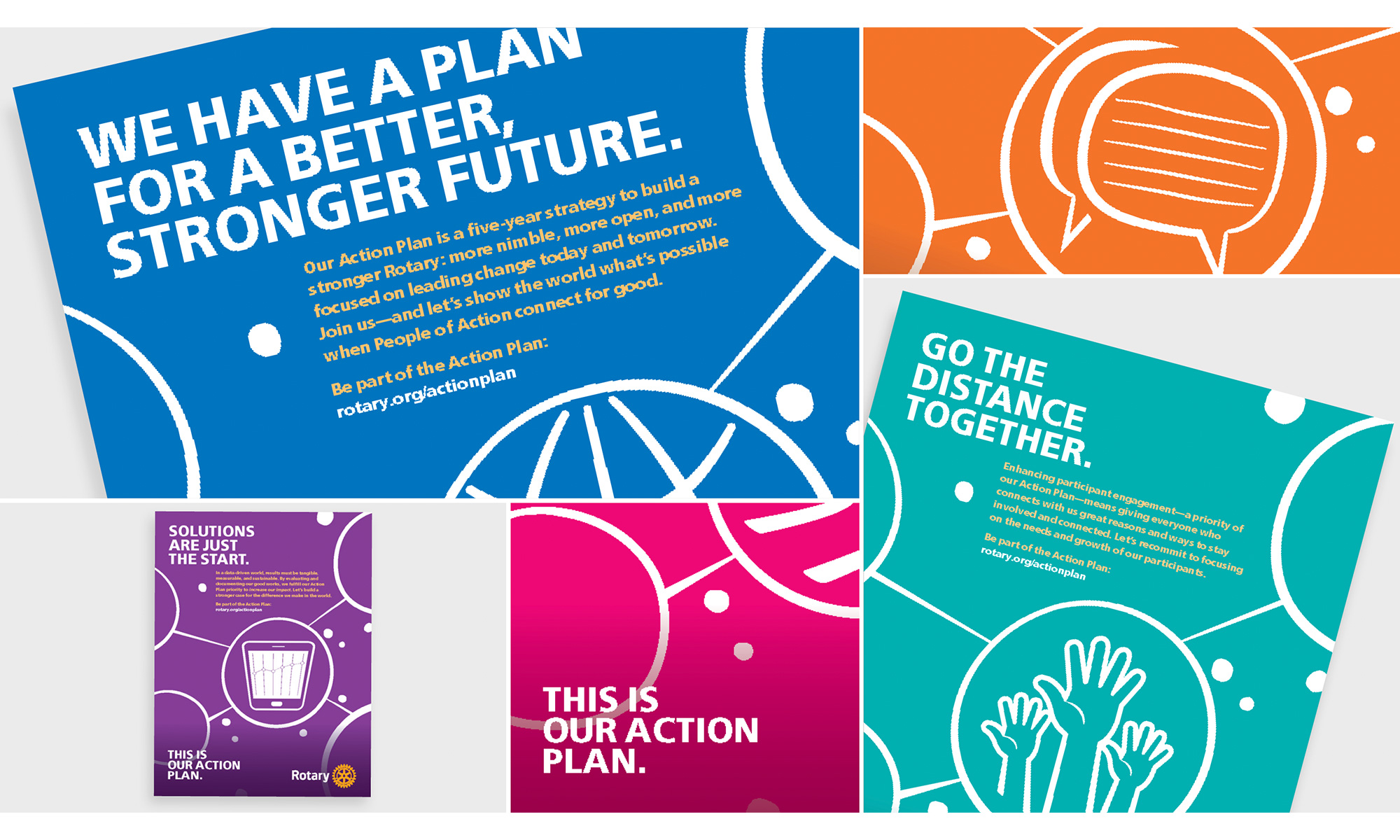 Brochure covers with line art. We have a plan for a better, stronger future.