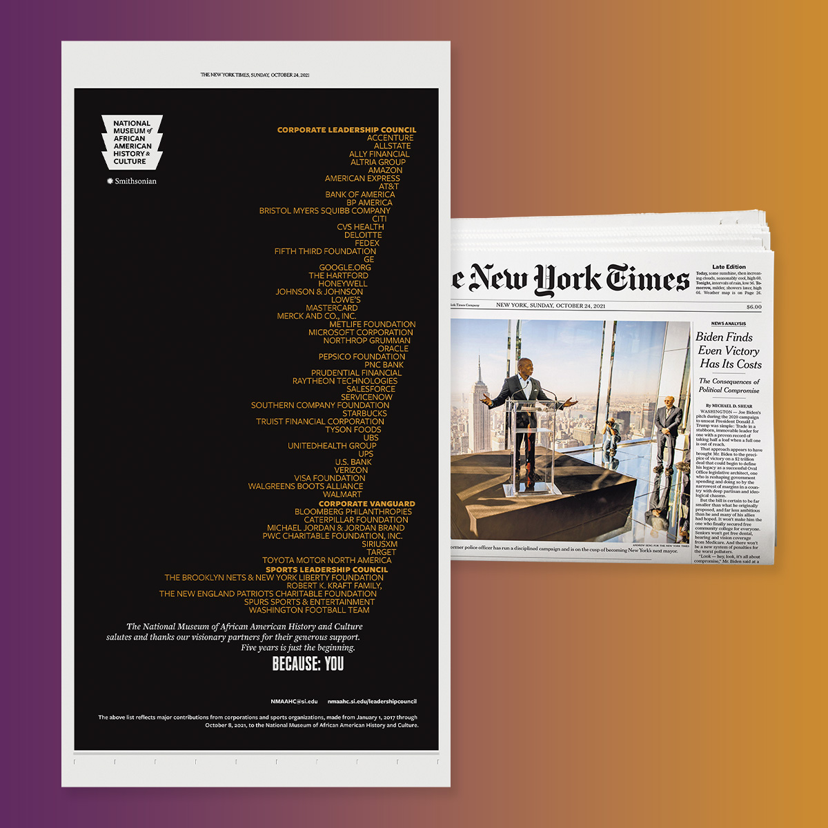mockup of NMAAHC print ad in NYTimes