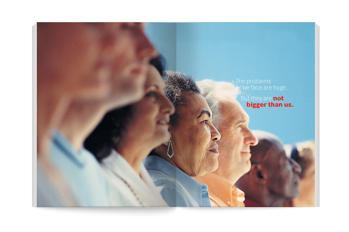 Brand essance brochure spread - row of diverse seniors in profile